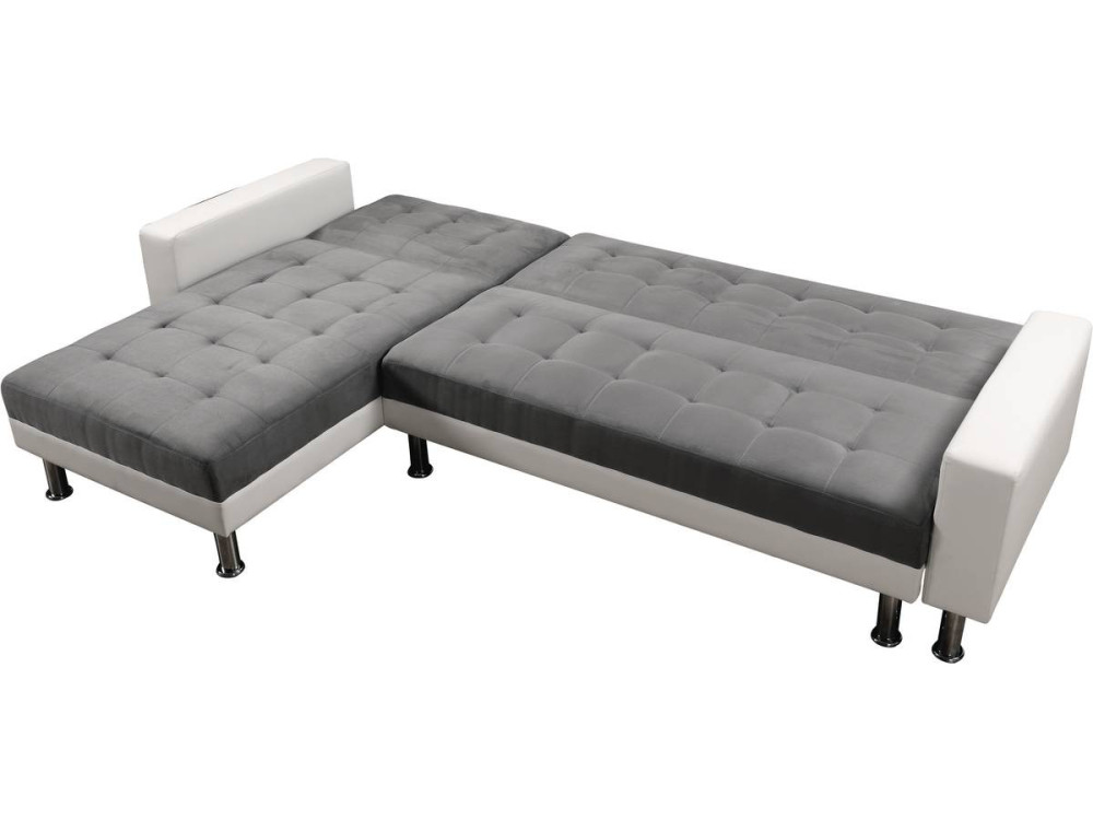 Sofá de canto conversível e reversível "Theo" - 258 x 82/147 x 82 cm - 4 lugares - Branco / Cinza