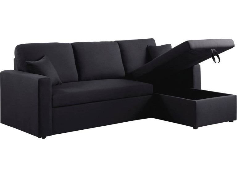 Sofá de canto conversível/reversível "Alain" - 221 x 145 x 85 cm - 3 lugares - Preto