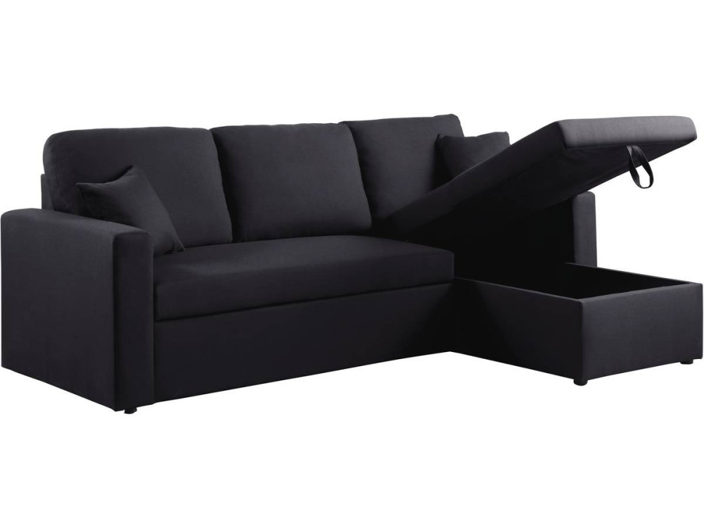 Sofá de canto conversível/reversível "Alain" - 221 x 145 x 85 cm - 3 lugares - Preto