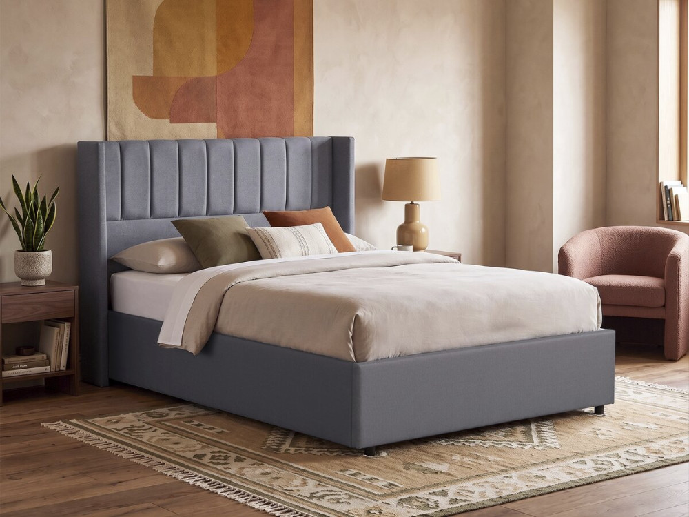 Lit double en tissu avec coffre "Saint-Moritz" - 160 x 200 cm - Gris