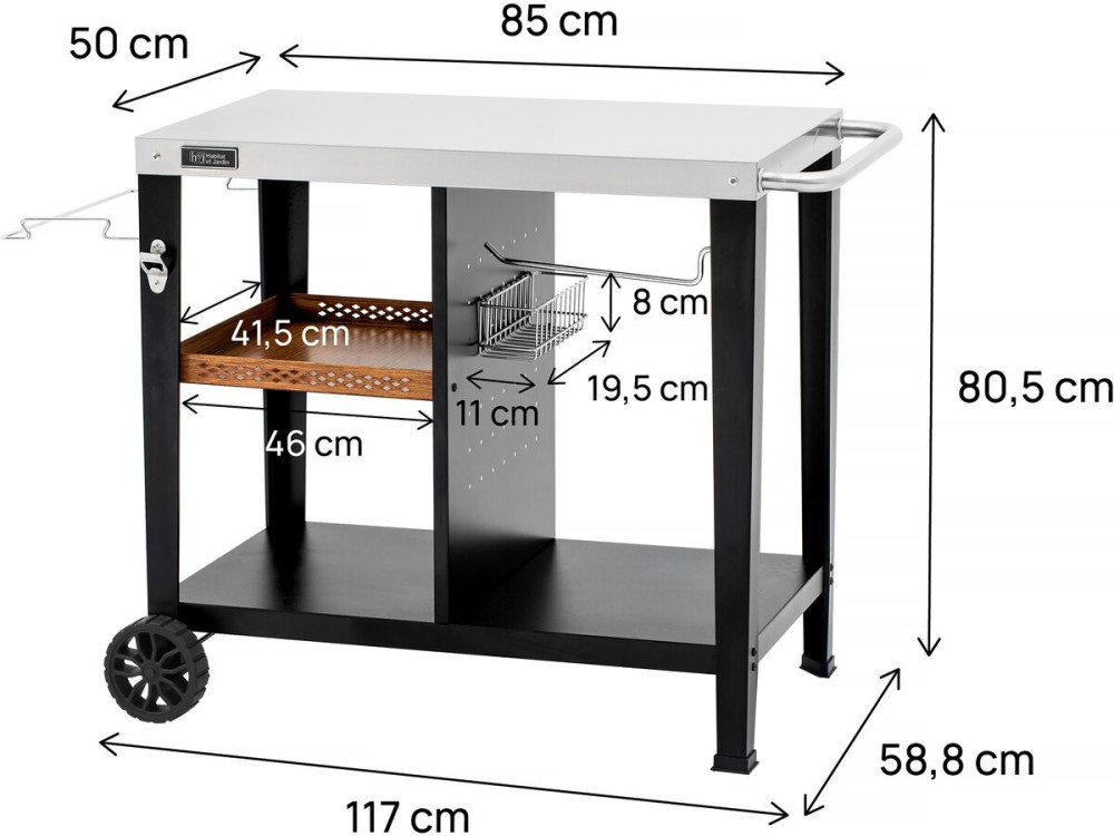 Carrinho para servir churrasco "Gelia" 117 x 59 cm - Aço inoxidável - Preto