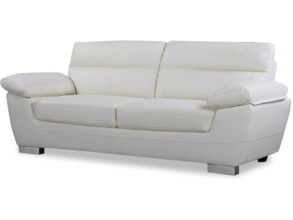 Sofá fixo em couro colado e PVC "Dallas" - 210 X 88 X 90 cm - 3 lugares - Branco