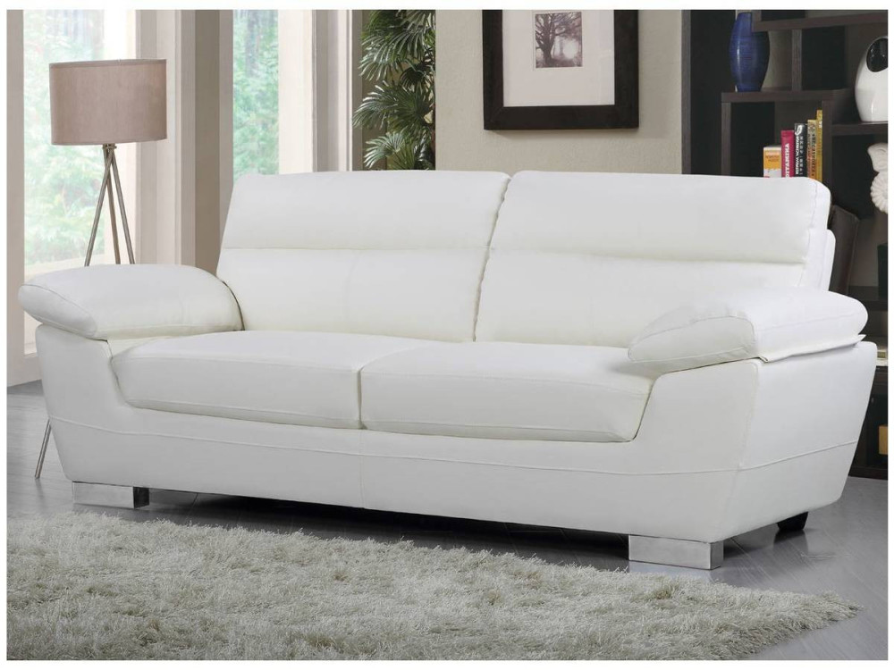 Sofá fixo em couro colado e PVC "Dallas" - 210 X 88 X 90 cm - 3 lugares - Branco
