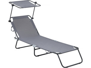 Espreguiçadeira dobrável "Lazy" - Com guarda-sol - Cinza