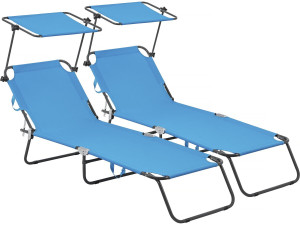 Conjunto de 2 espreguiçadeiras dobráveis "Lazy" - Com guarda-sol - Azul