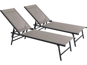 Conjunto de 2 espreguiçadeiras metálicas "Sublima" - 180 x 54 x 104 cm - Taupe