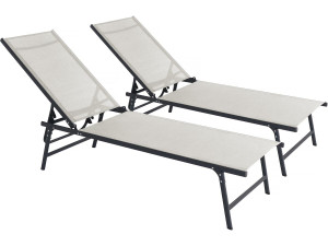 Conjunto de 2 espreguiçadeiras metálicas "Sublima" - 180 x 54 x 104 cm - Bege