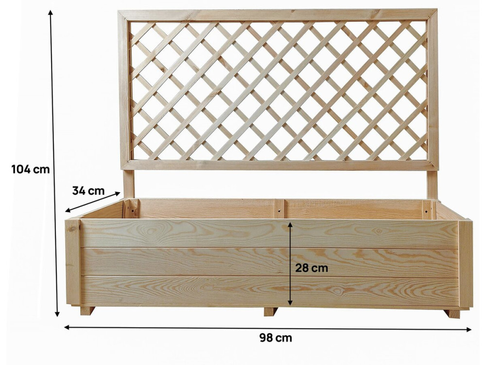 Floreira de madeira "Orpin" com treliça - 98 x 34 x 104 cm -