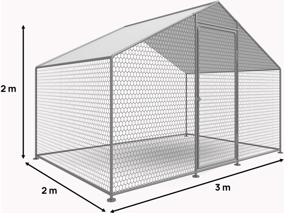 Recinto para frangos Recinto de malha de 6 m² 2 x 3 x 2 M aço galvanizado