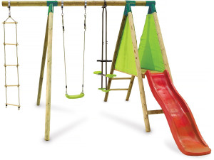 Conjunto de brinquedos em madeira "Kida" - Com 1 escorrega - 1 baloiço - 1 baloiço frente a frente - 1 berço.