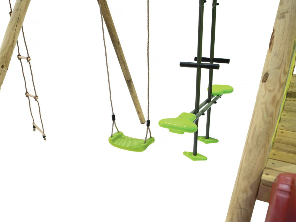 Conjunto de brinquedos em madeira "Kida" - Com 1 escorrega - 1 baloiço - 1 baloiço frente a frente - 1 berço.