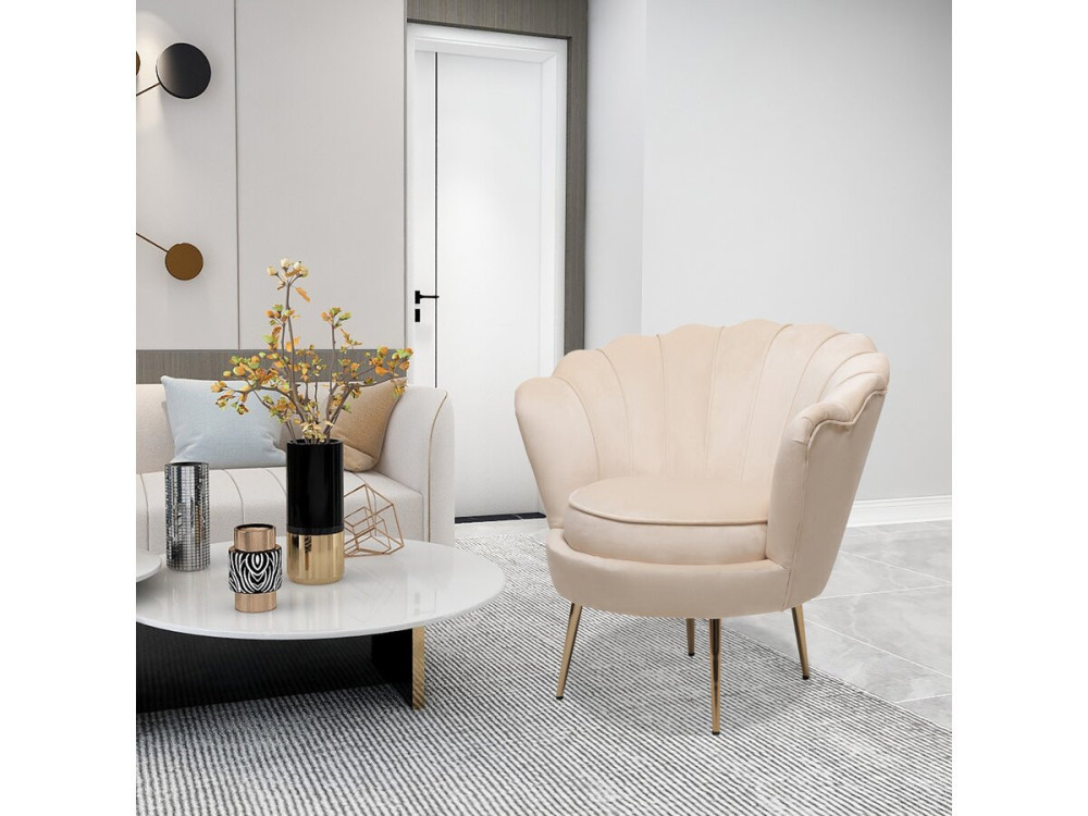 Poltrona de veludo "Floria" - 75 x 68 x 77,5cm - Bege