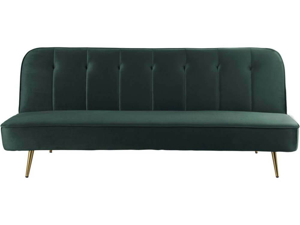 Sofá de veludo Clic Clac "James" - 180 x 83 x 75 cm - 3 lugares - Verde escuro.