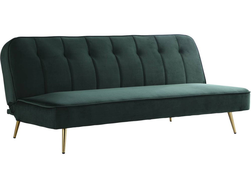 Sofá de veludo Clic Clac "James" - 180 x 83 x 75 cm - 3 lugares - Verde escuro.