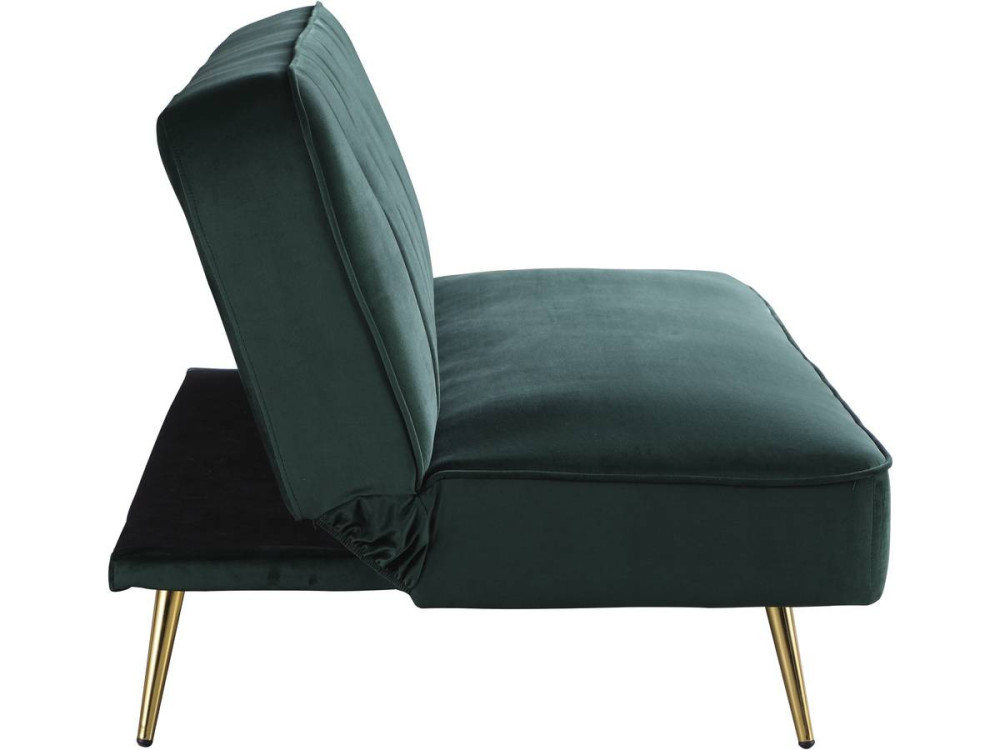 Sofá de veludo Clic Clac "James" - 180 x 83 x 75 cm - 3 lugares - Verde escuro.