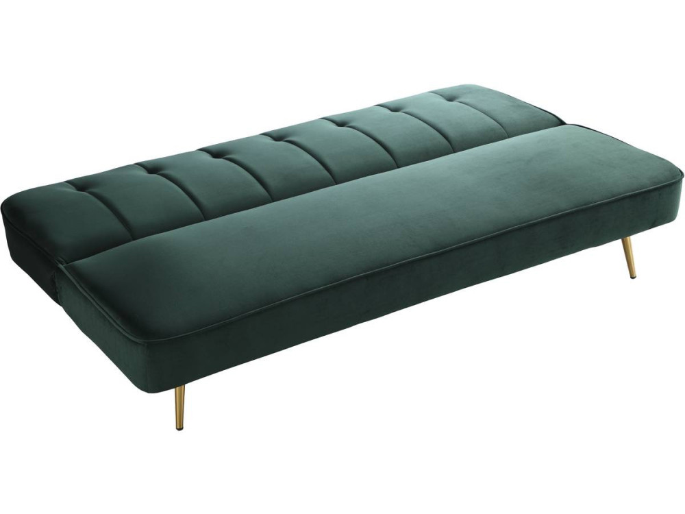 Sofá de veludo Clic Clac "James" - 180 x 83 x 75 cm - 3 lugares - Verde escuro.