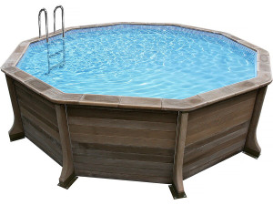Kit piscina decagonal em betão com aspeto de madeira - 4,95 x 1,40 m