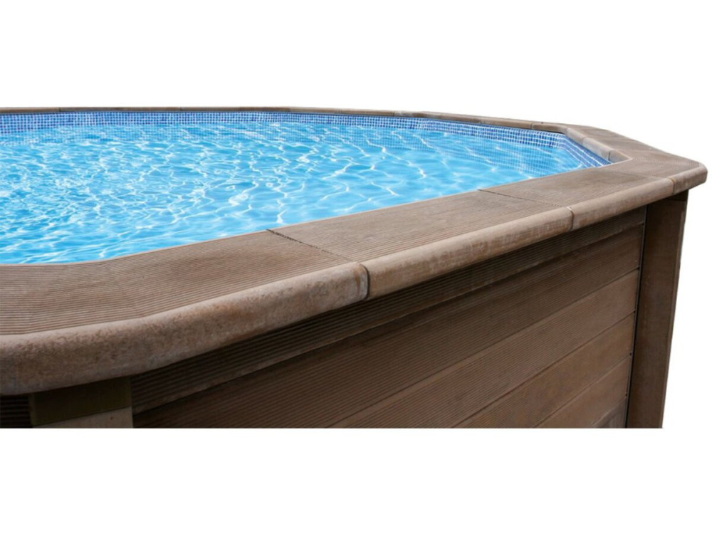 Kit piscina decagonal em betão com aspeto de madeira - 4,95 x 1,40 m