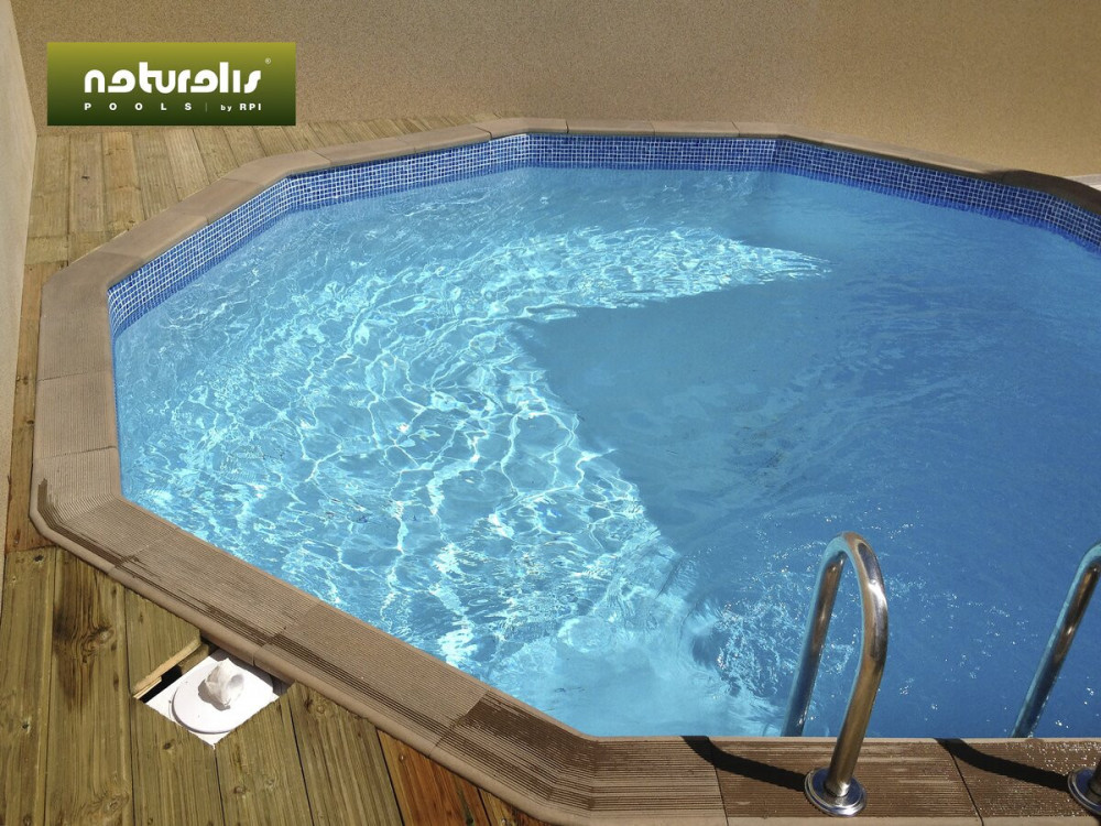 Kit piscina decagonal em betão com aspeto de madeira - 4,95 x 1,40 m