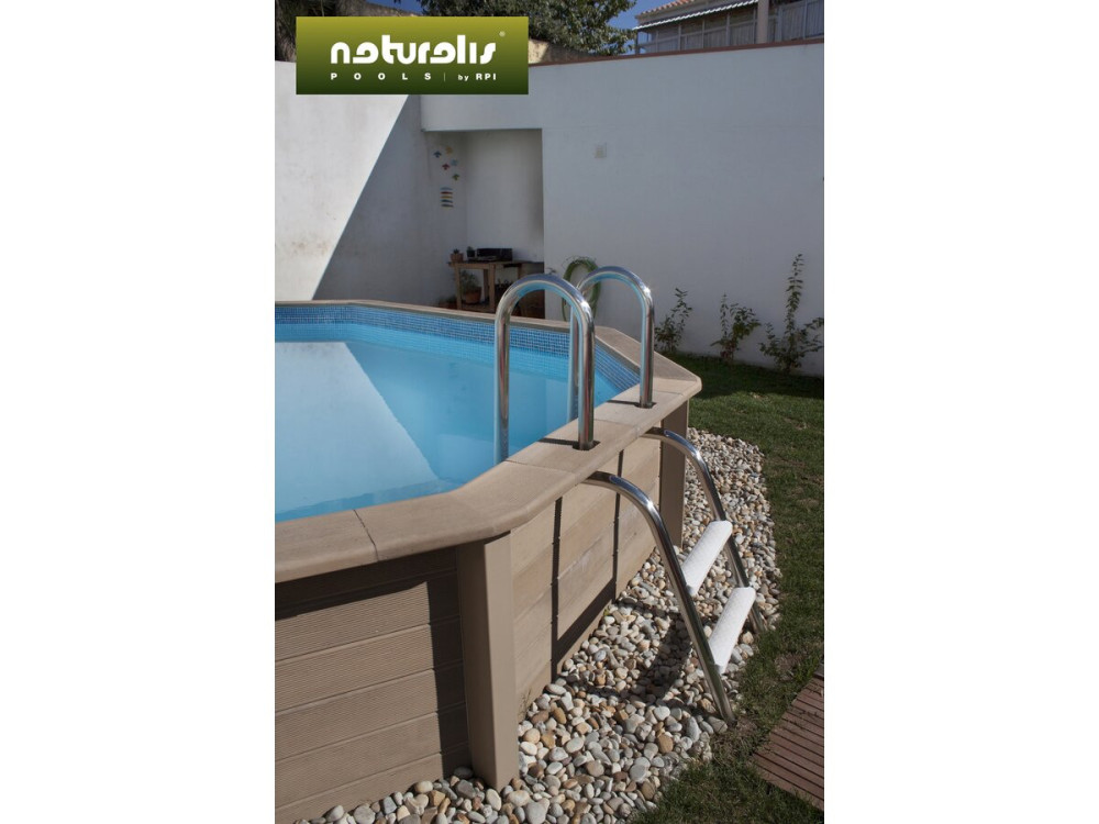 Kit piscina decagonal em betão com aspeto de madeira - 4,95 x 1,40 m