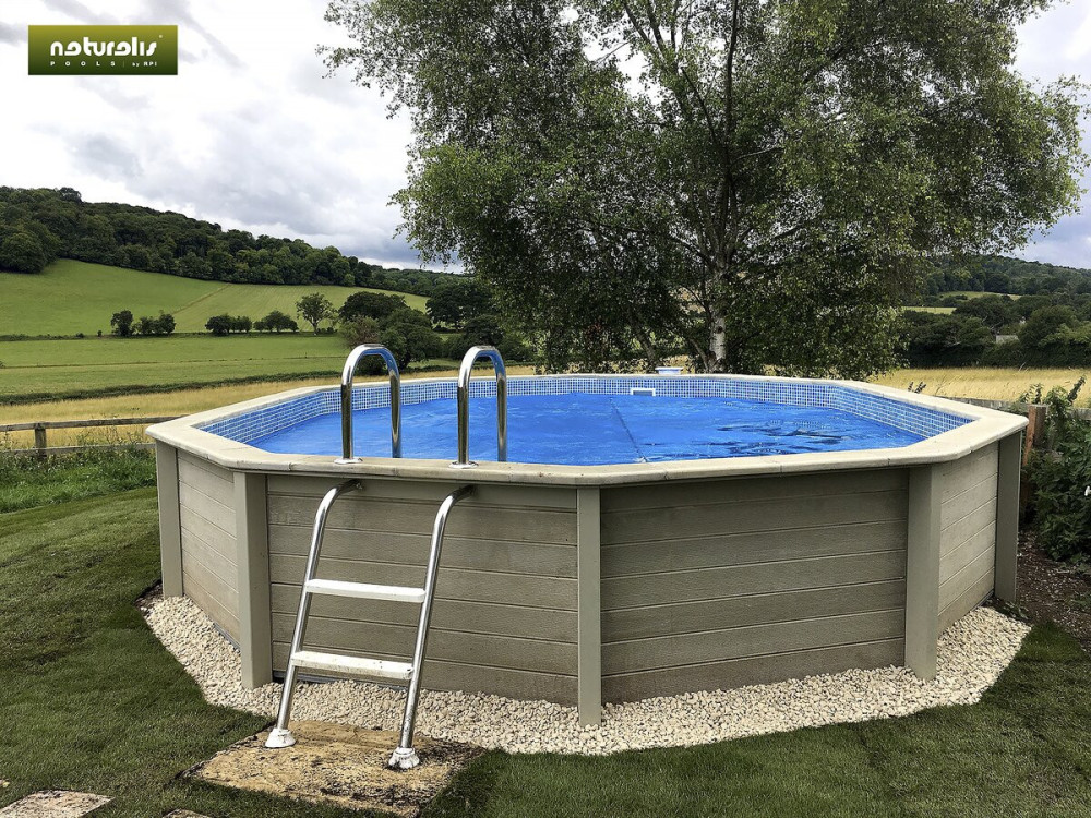 Kit piscina decagonal em betão com aspeto de madeira - 4,95 x 1,40 m