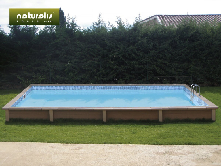 Kit piscina retangular em betão com aspeto de madeira "Naturalis" - 4,67 x 3,24 x 1,28 m