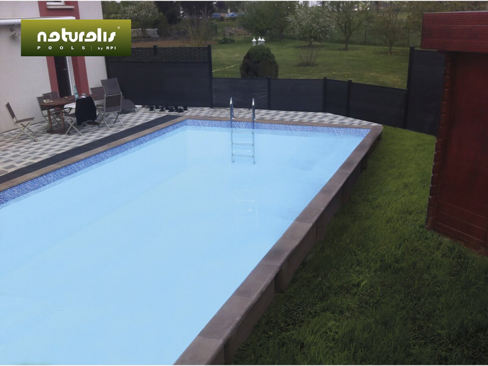 Kit piscina retangular em betão com aspeto de madeira "Naturalis" - 4,67 x 3,24 x 1,28 m