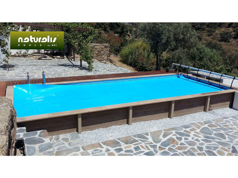Kit piscina retangular em betão com aspeto de madeira "Naturalis" - 4,67 x 3,24 x 1,28 m