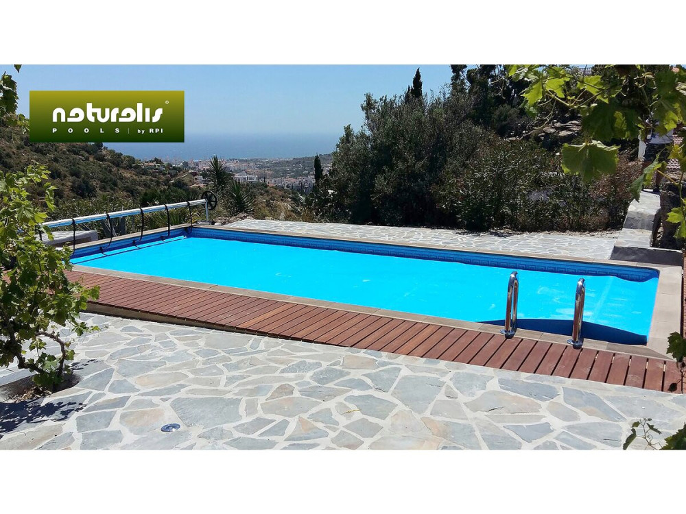 Kit piscina retangular em betão com aspeto de madeira "Naturalis" - 4,67 x 3,24 x 1,28 m